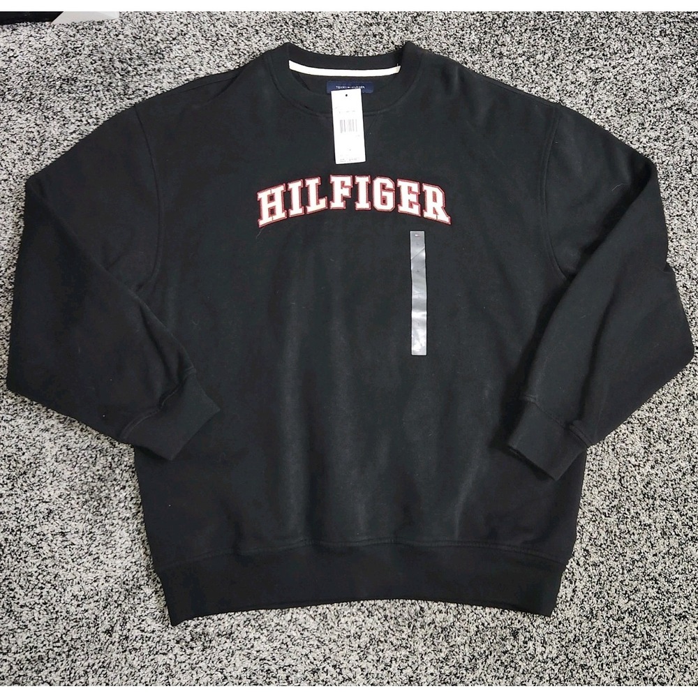 Tommy Hilfiger Spellout Crewneck Sweatshirt Black Mens L, Fleece Y2k 90's Nwt